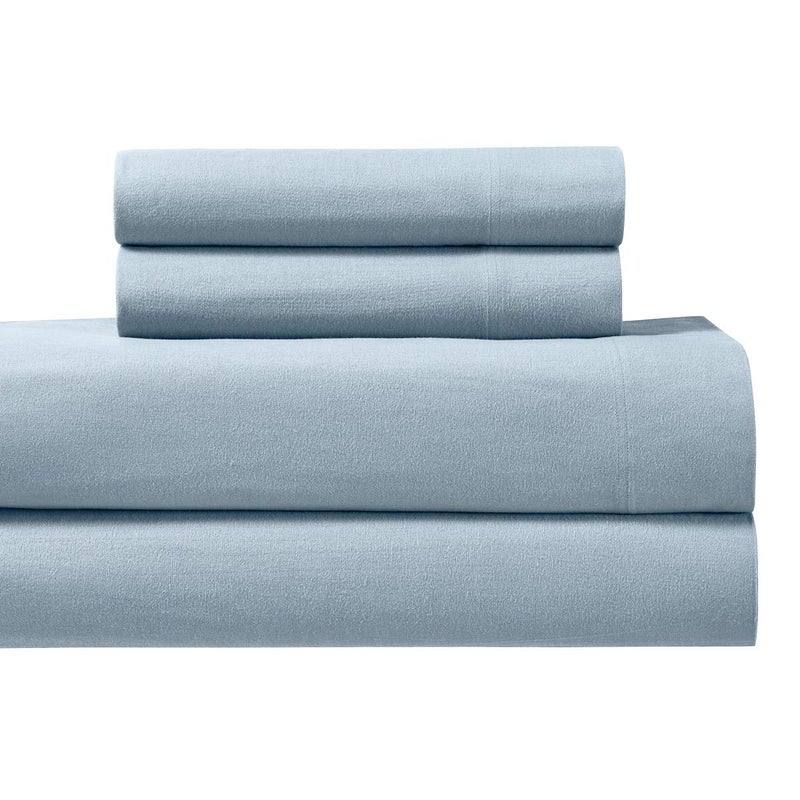 Royal Tradition Heavyweight Flannel, 100 Percent Cotton King 4PC Bed Sheets Set, Blue, 170 GSM - Image 1